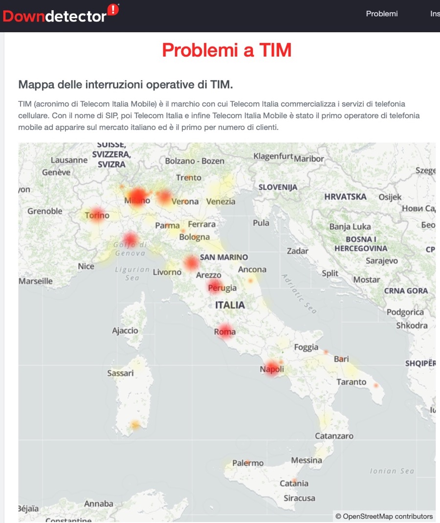 TIM problemi per internet e telefonia segnalati da numerosi utenti in Italia