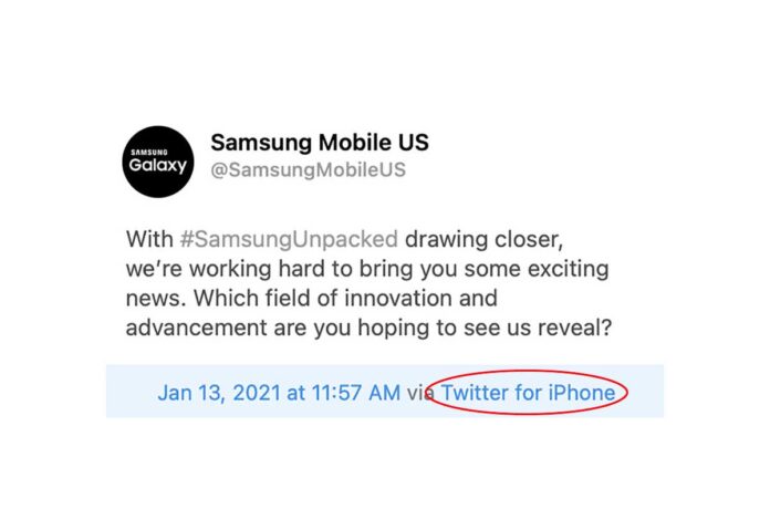 Samsung ha twittato da un iPhone l’evento di lancio del Galaxy S21
