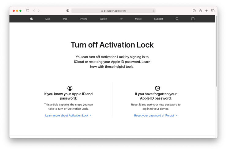 Una pagina web di Apple per chiedere la rimozione del Blocco attivazione di iPhone e iPad