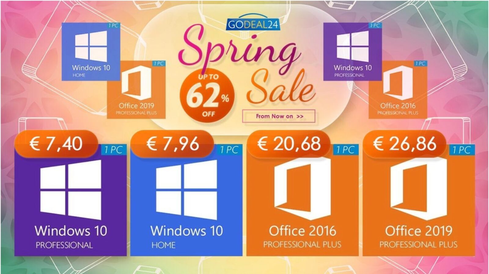 Solo 15 euro per Microsoft Office, solo 7 € per Windows 10: arrivano gli sconti di primavera su Godeal24