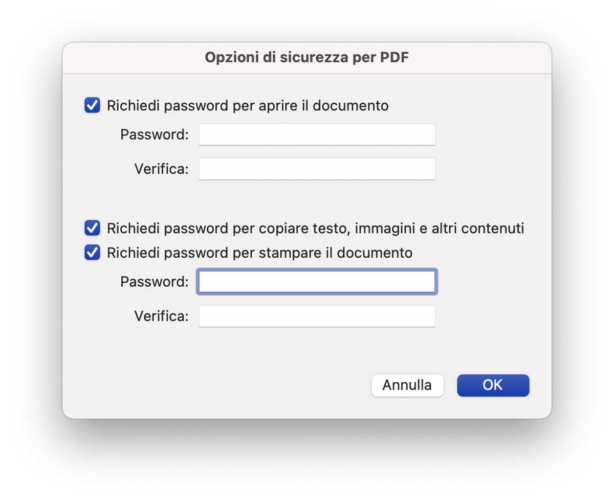Proteggere un PDF con password gratis sul Mac