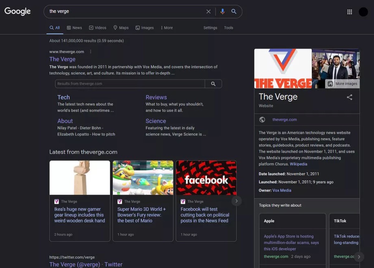 Google testa ancora la modalità dark per le ricerche desktop