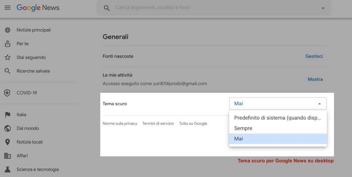 Google testa ancora la modalità dark per le ricerche desktop