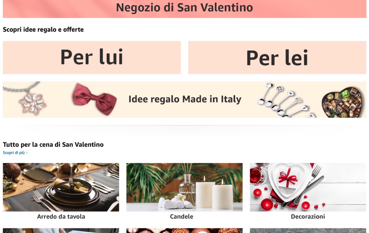 Idee regalo per San Valentino, Amazon apre una pagina dedicata