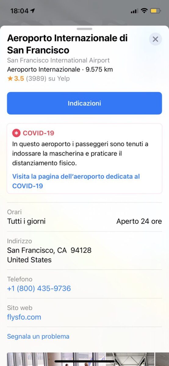 Apple Mappe mostra le informazioni Covid per gli aeroporti