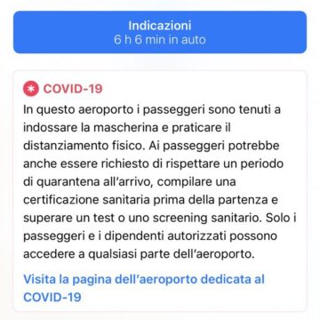 Apple Mappe mostra le informazioni Covid per gli aeroporti
