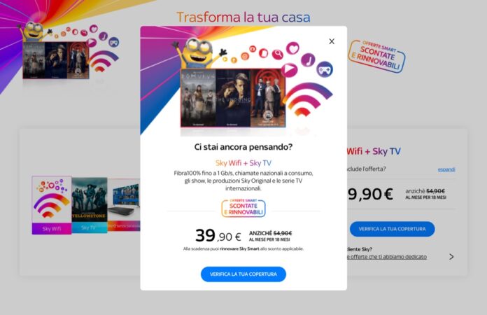 Sky Wifi con Sky TV a 39,90 euro per i primi 18 mesi