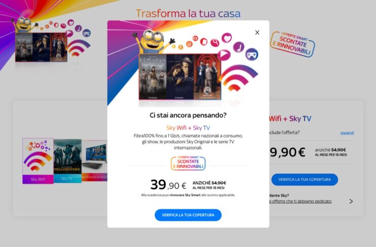 Sky Wifi con Sky TV a 39,90 euro per i primi 18 mesi