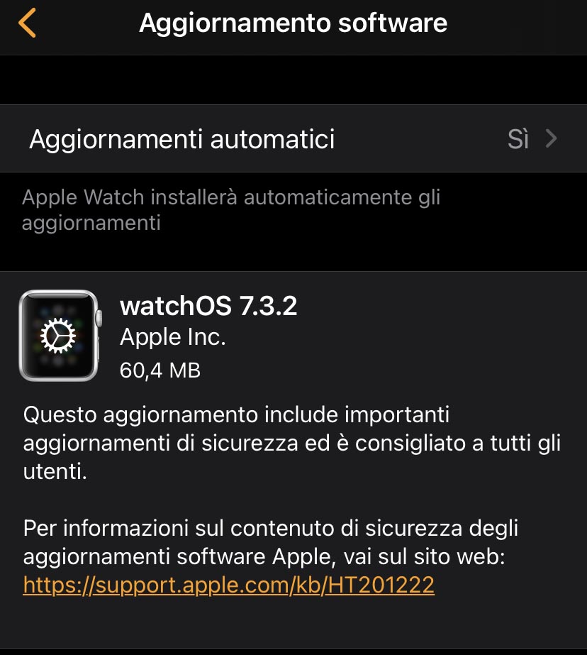 Disponibile aggiornamento a watchOS 7.3.2
