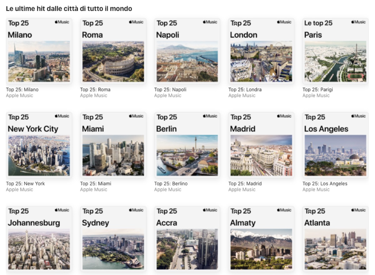 Apple Music pubblica la classifica canzoni per 100 città