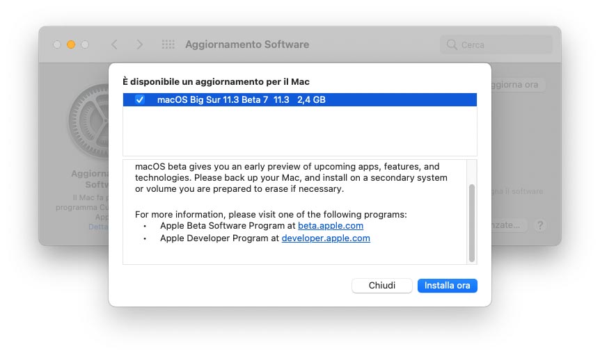 Settima beta di macOS 11.3 agli sviluppatori