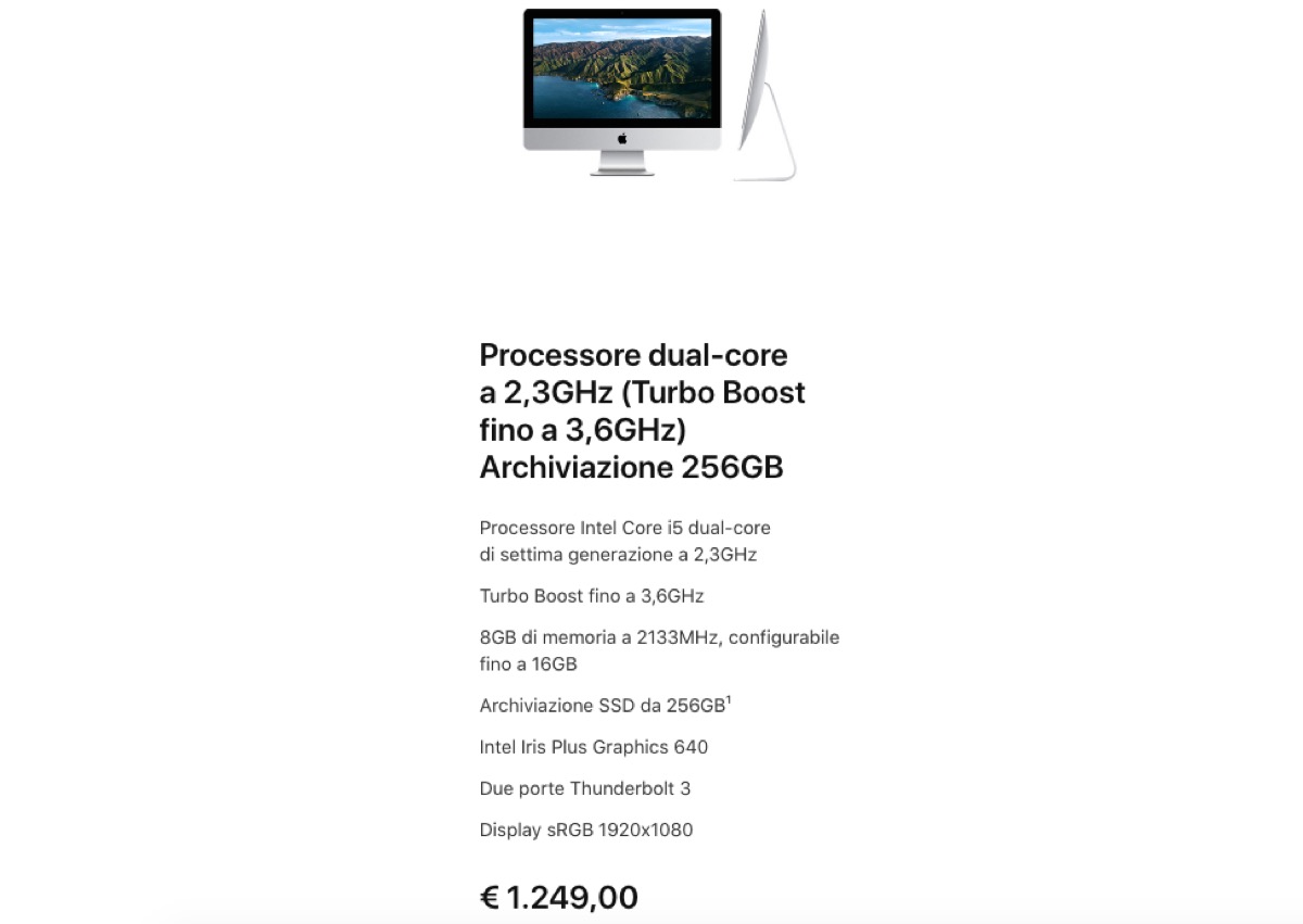 Apple continua a vendere iMac 21,5 a 1249 euro
