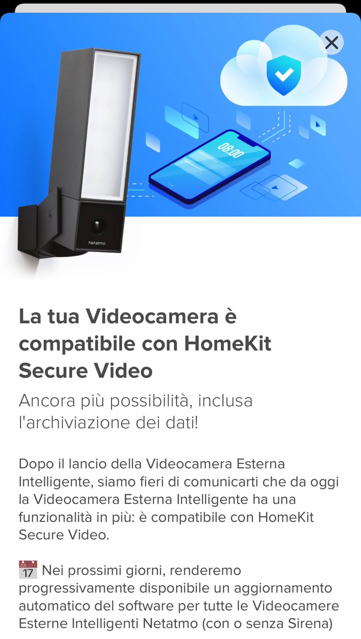 La videocamera esterna intelligente Netatmo ora compatibile con Homekit Secure Video