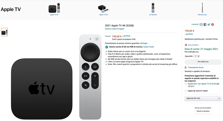 Apple TV 4K 2021 si preordina su Amazon