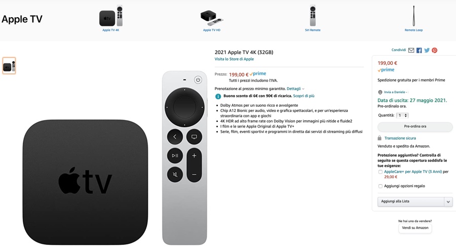 Apple TV 4K 2021 si preordina su Amazon Apple TV 4K 2021 si preordina su Amazon