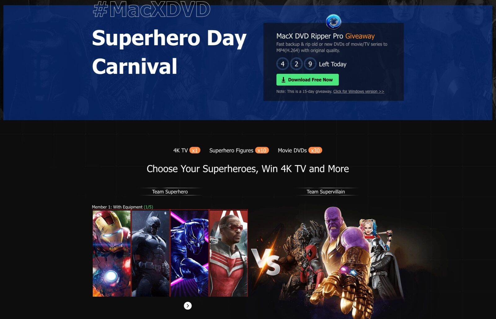Col Superhero Day scaricate gratis MacX DVD Ripper Pro e potete vincere una TV 4K