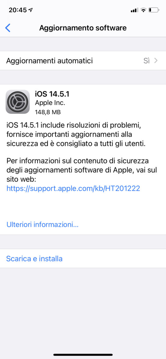 Apple ha rilasciato aggiornamento a iOS 14.5.1 e iPadOS 14.5.1