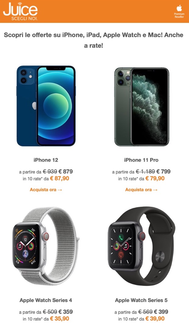 Da Juice mega sconti su iPhone, iPad, Watch e Mac anche a rate