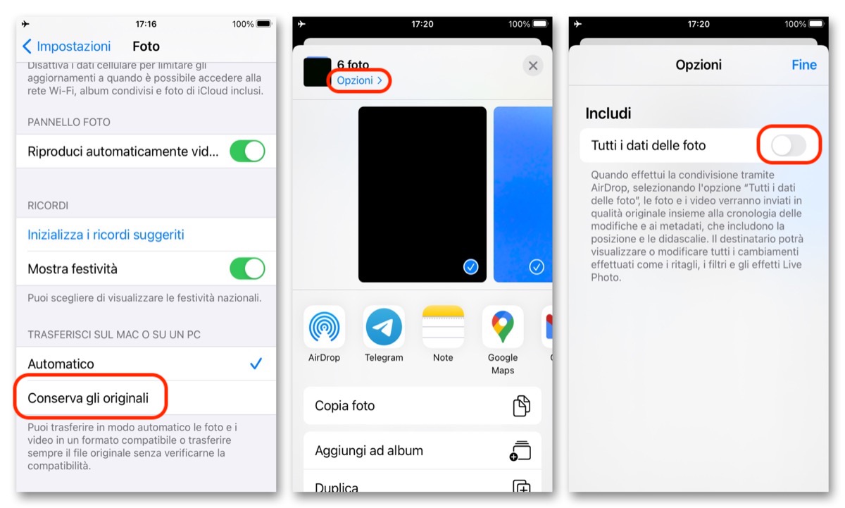 risoluzione video foto airdrop