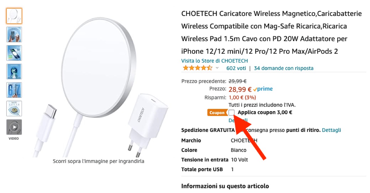 In offerta il caricatore wireless CHOETECH con MagSafge: su Amazon a 25,99 euro