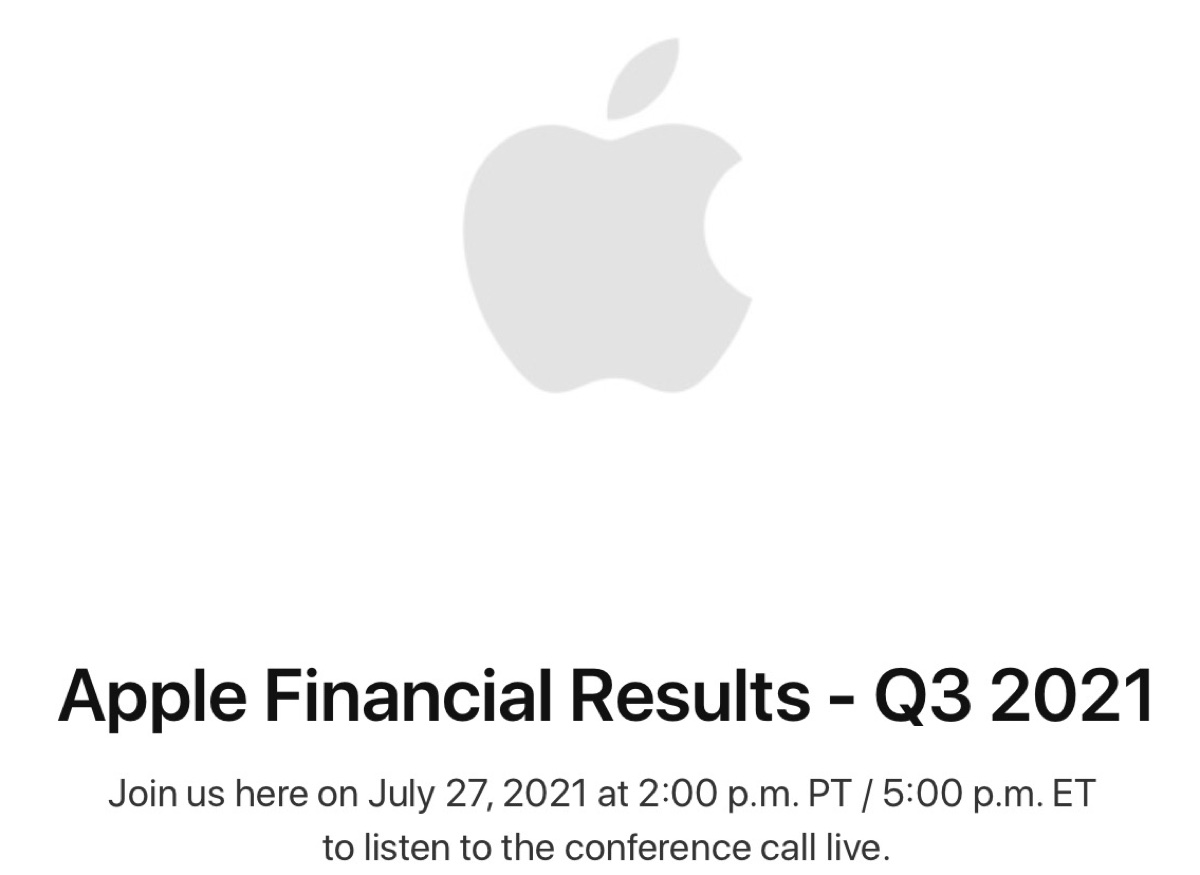 Apple presenterà i risultati del terzo trimestre 2021 il 27 luglio