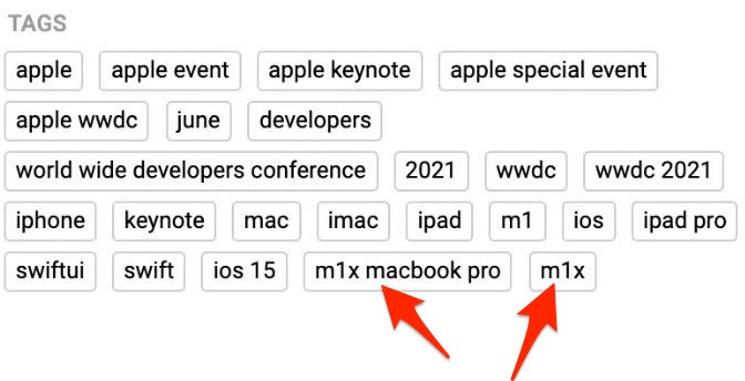 Nei tag del video YouTube della WWDC riferimenti al MacBook Pro M1X