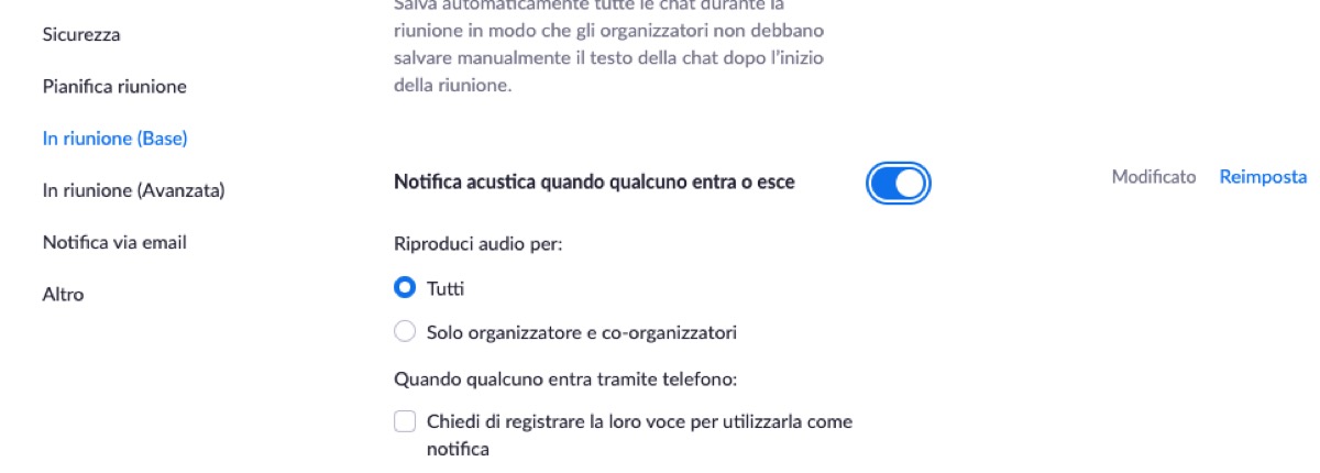 Come attivare o disattivare le notifiche audio su Zoom