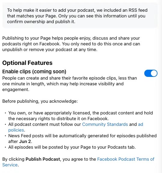 Facebook, il 22 giugno arrivano i podcast