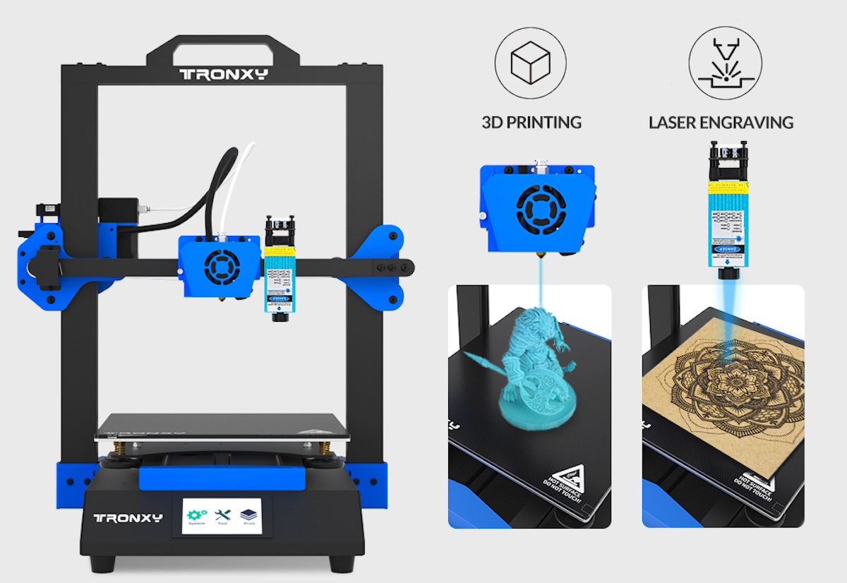 Tronxy XY-3 SE, in offerta la stampante 3D anche con due estrusori e incisore laser