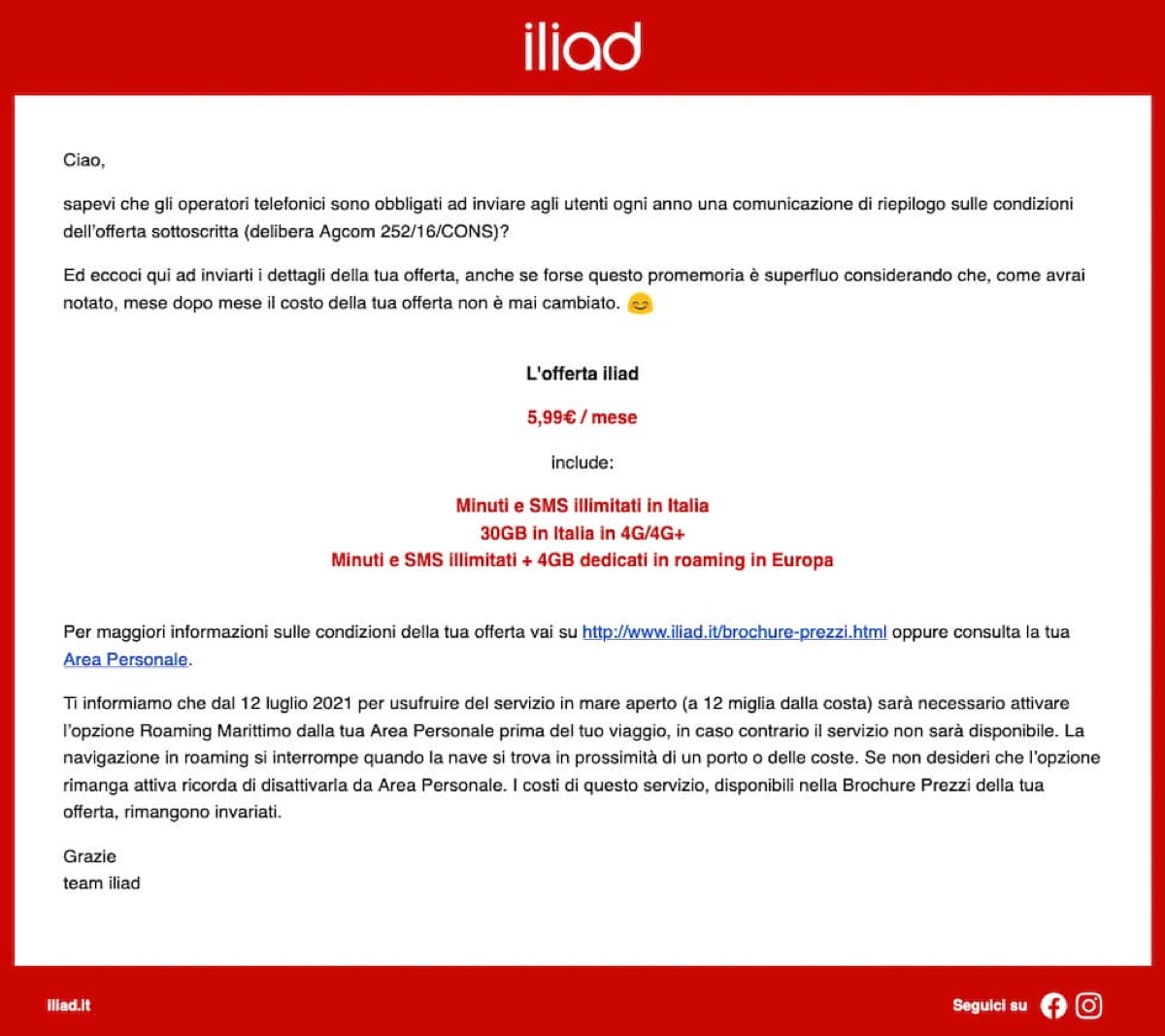 iliad, come funziona e quanto costa il Roaming Marittimo