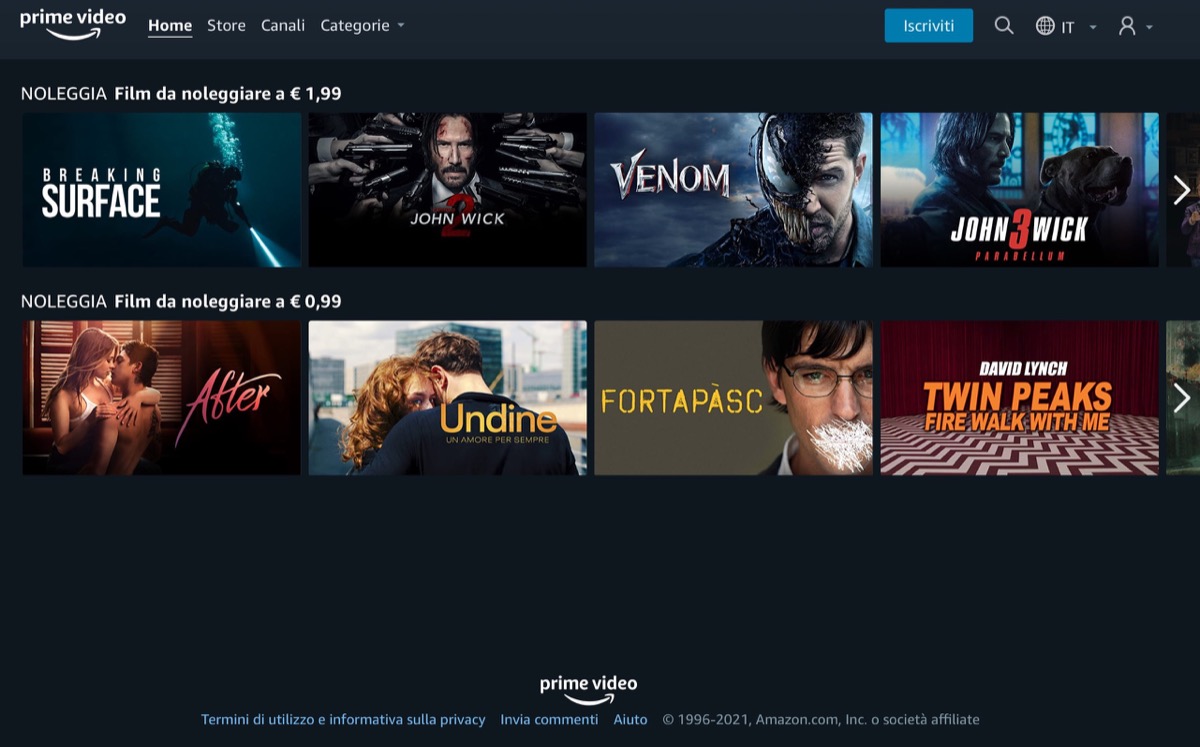 noleggio prime video