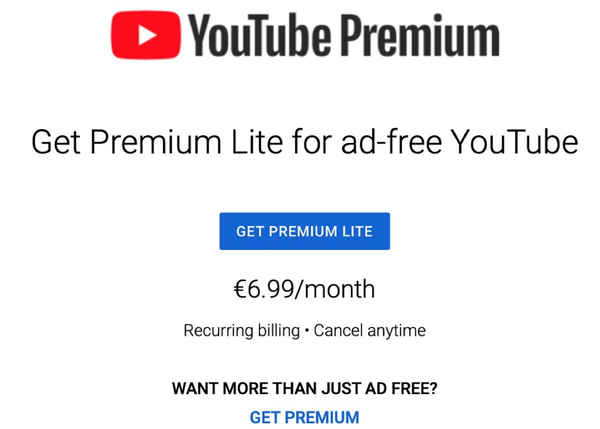 YouTube testa gli abbonamenti Premium Lite economici