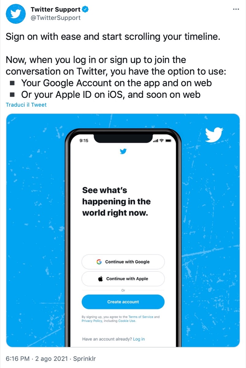 login twitter tramite apple google