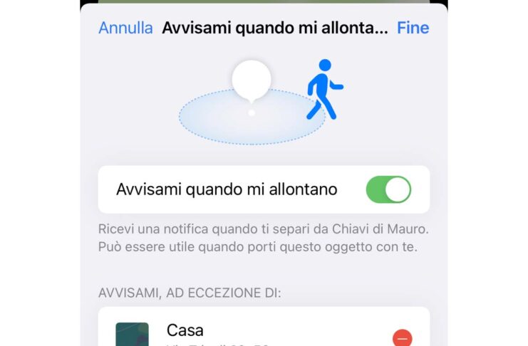 AirTag, ricevere una notifica quando ci allontaniamo da un oggetto