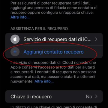 iOS 15, come specificare un contatto per il recupero dell’account