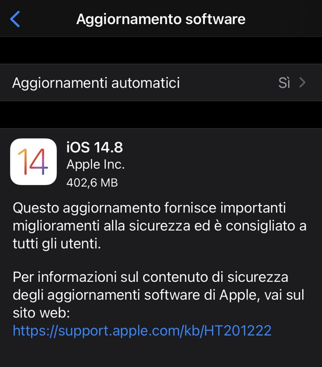 Disponibile aggiornamento a iOS 14.8 e iPadOS 14.8
