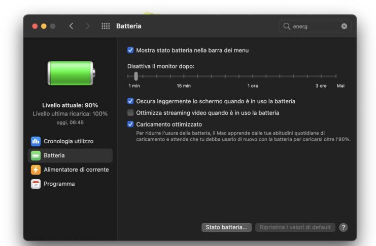 Riferimento a una nuova modalità “Alte Prestazioni” in macOS Monterey