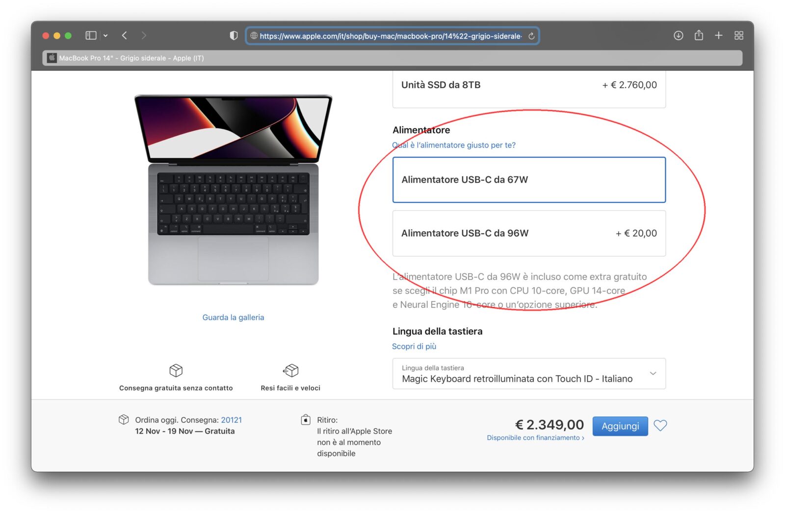 alimentatoreUSBcpermacbookpro14 alimentatoreUSBcpermacbookpro14