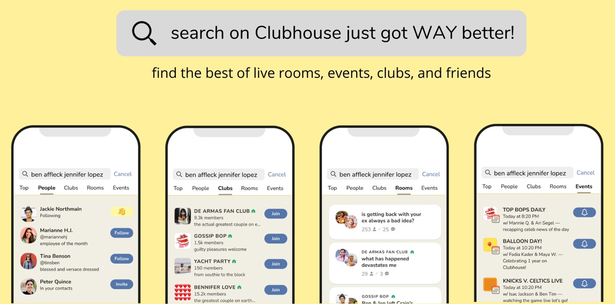 Clubhouse si potenzia con ricerca universale, Clips e replay