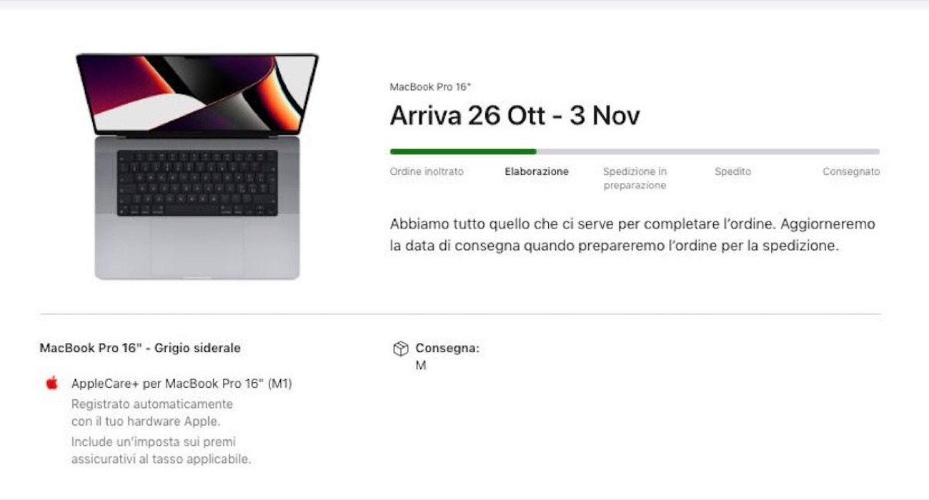 macbook pro 2021 elaborazione ordine