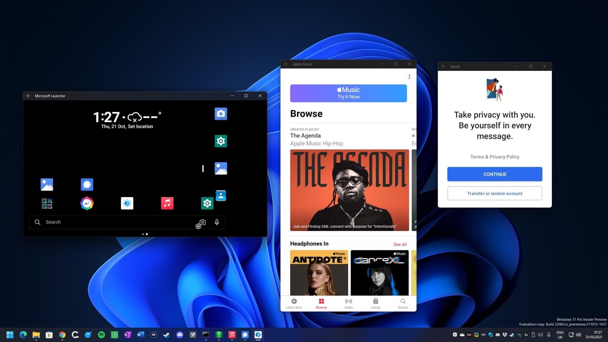 windows 11 beta app android apple music