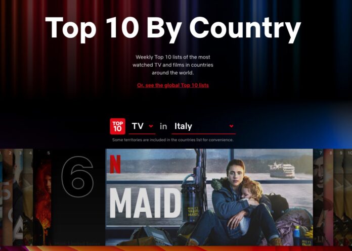 Netflix offre un sito che mostra i 10 titoli top nel mondo