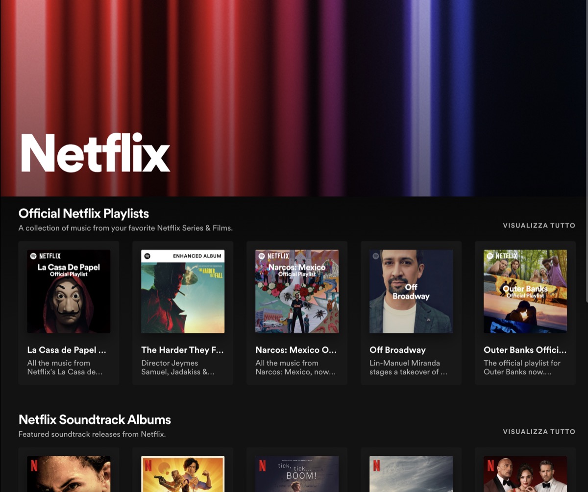 Spotify lancia l’hub per colonne sonore, playlist e podcast di Netflix