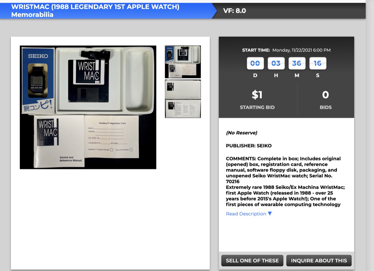 WristMac, l’antenato di Apple Watch che all’asta potrebbe valere 50 mila dollari