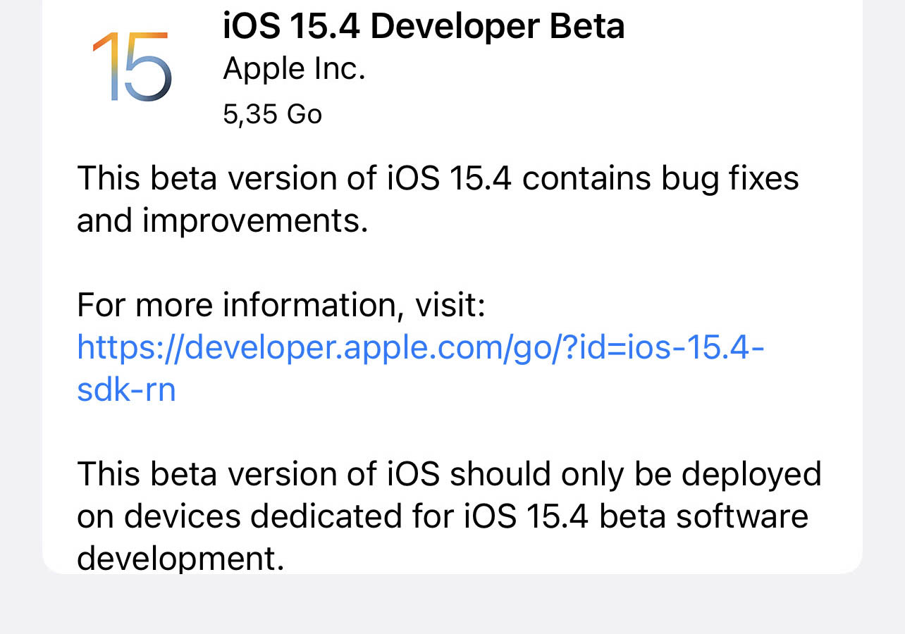 Prima Beta di iOS 15.4 e iPadOS 15.4 agli sviluppatori