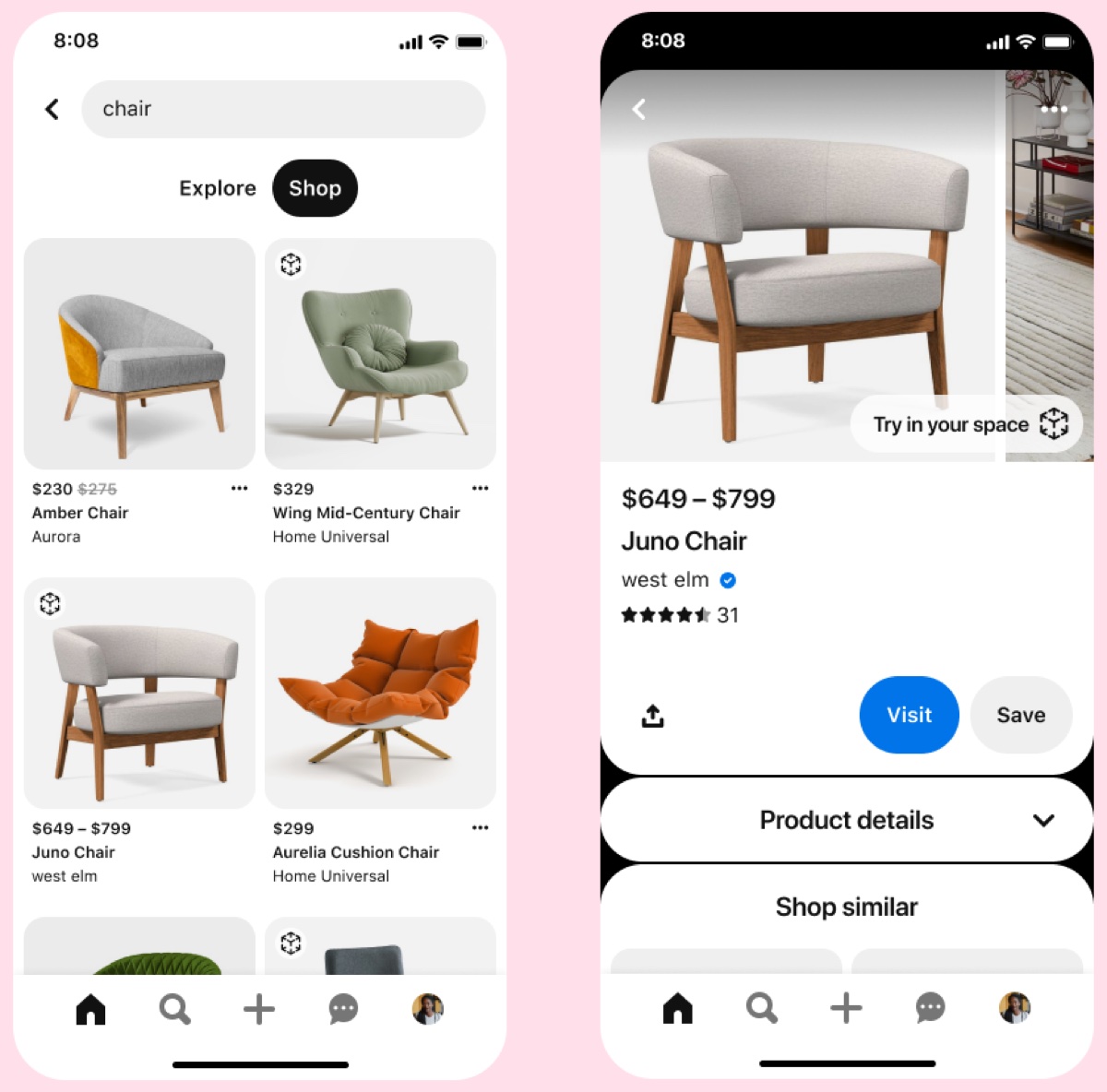 Pinterest migliora gli acquisti di mobili con la realtà aumentata