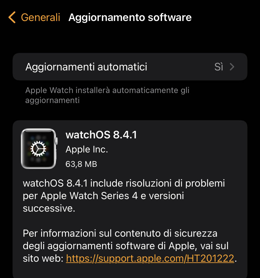 Disponibile aggiornamento watchOS 8.4.1