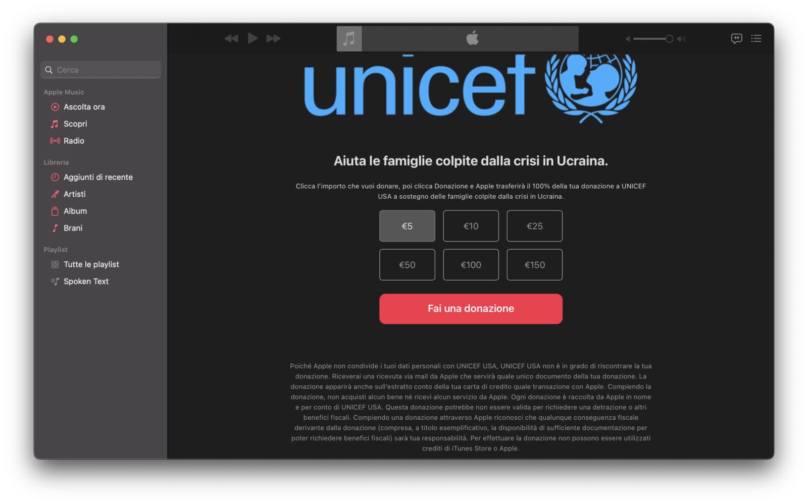 Apple, un banner sulla home page per aiutare le famiglie ucraine
