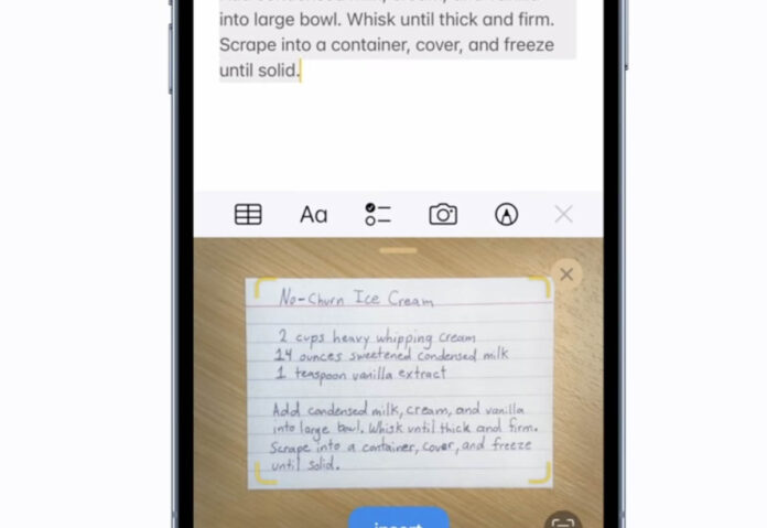 iOS 15.4, come inserire un testo scritto a mano nelle Note