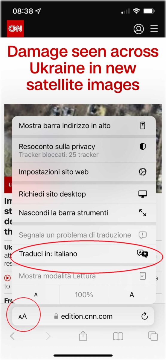 iOS 15.4, come funziona la traduzione delle pagine web in Safari
